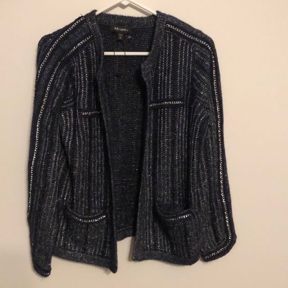 Navy Metallic Silver Chain Detail Cardigan - Picture 3 of 3